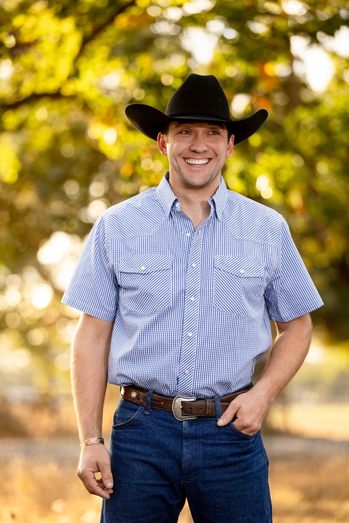 Men's Western Print Short Sleeve Shirt in #10 Black/White Plaid