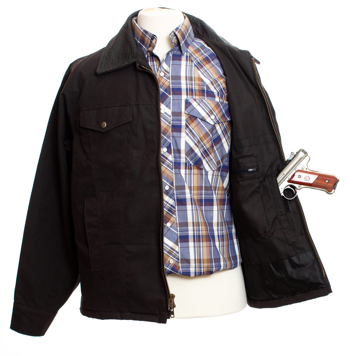 Men’s Oilskin Concealed Carry Jacket in Brown