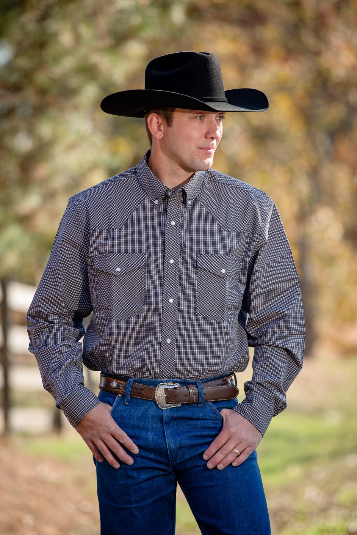 Western Print Long Sleeve Shirts in #1 Green/White