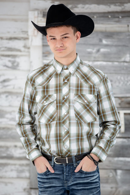 Western Print Long Sleeve Shirts in #1 Green/White