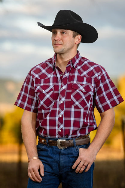 Men's Western Print Short Sleeve Shirt in #10 Black/White Plaid