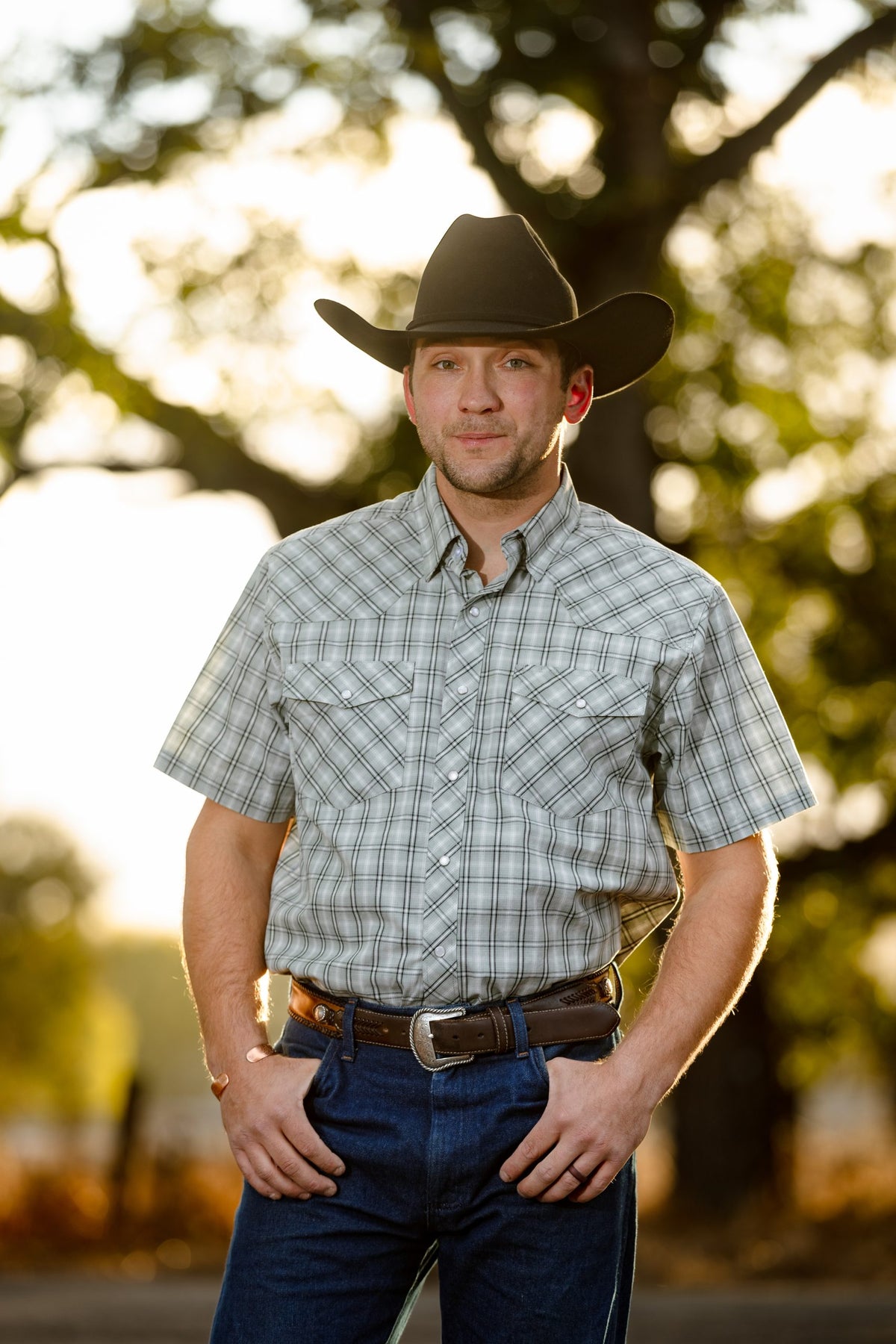 Men's Western Print Short Sleeve Shirt in #10 Black/White Plaid