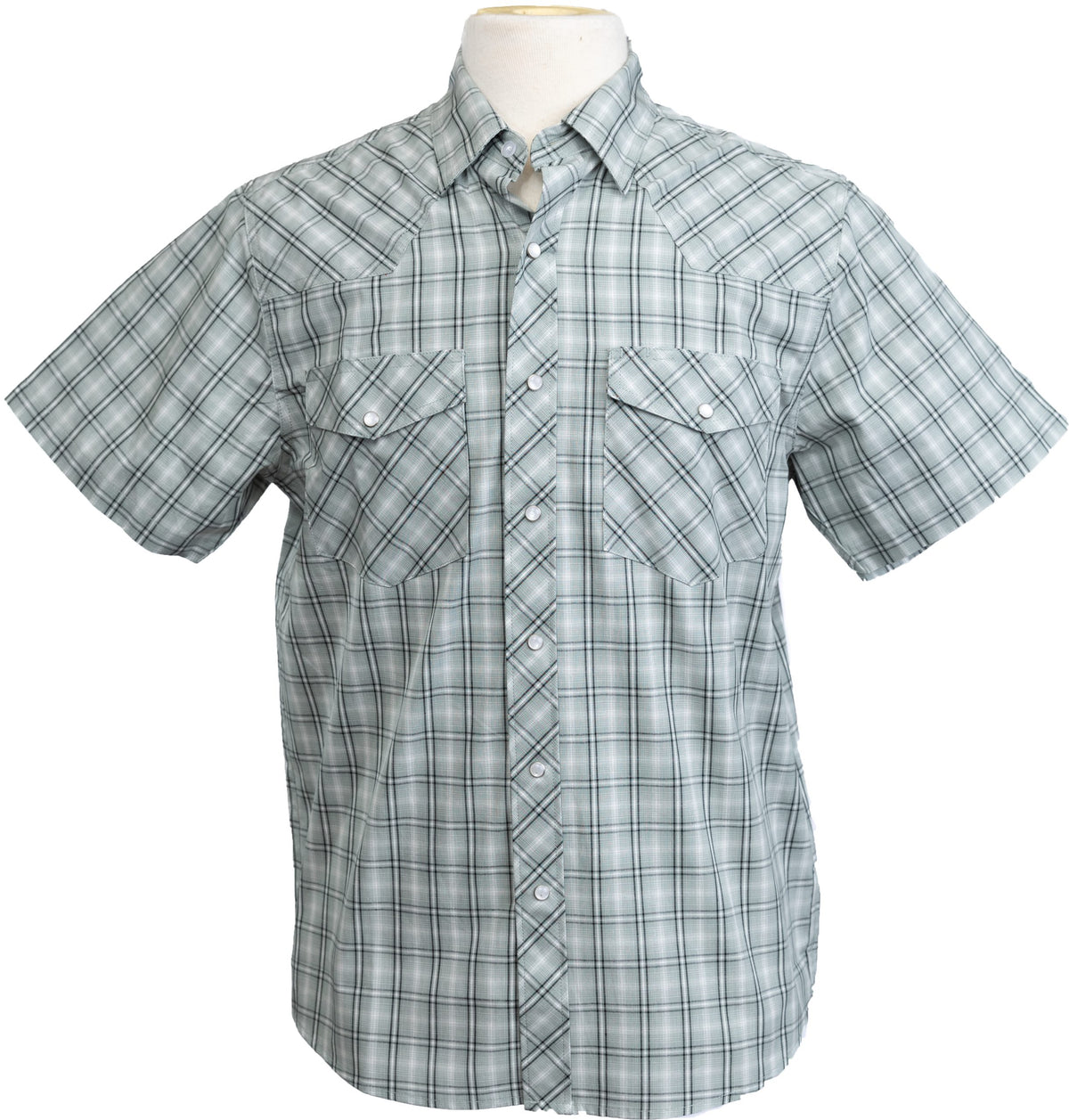 Men's Western Print Short Sleeve Shirt in #10 Black/White Plaid