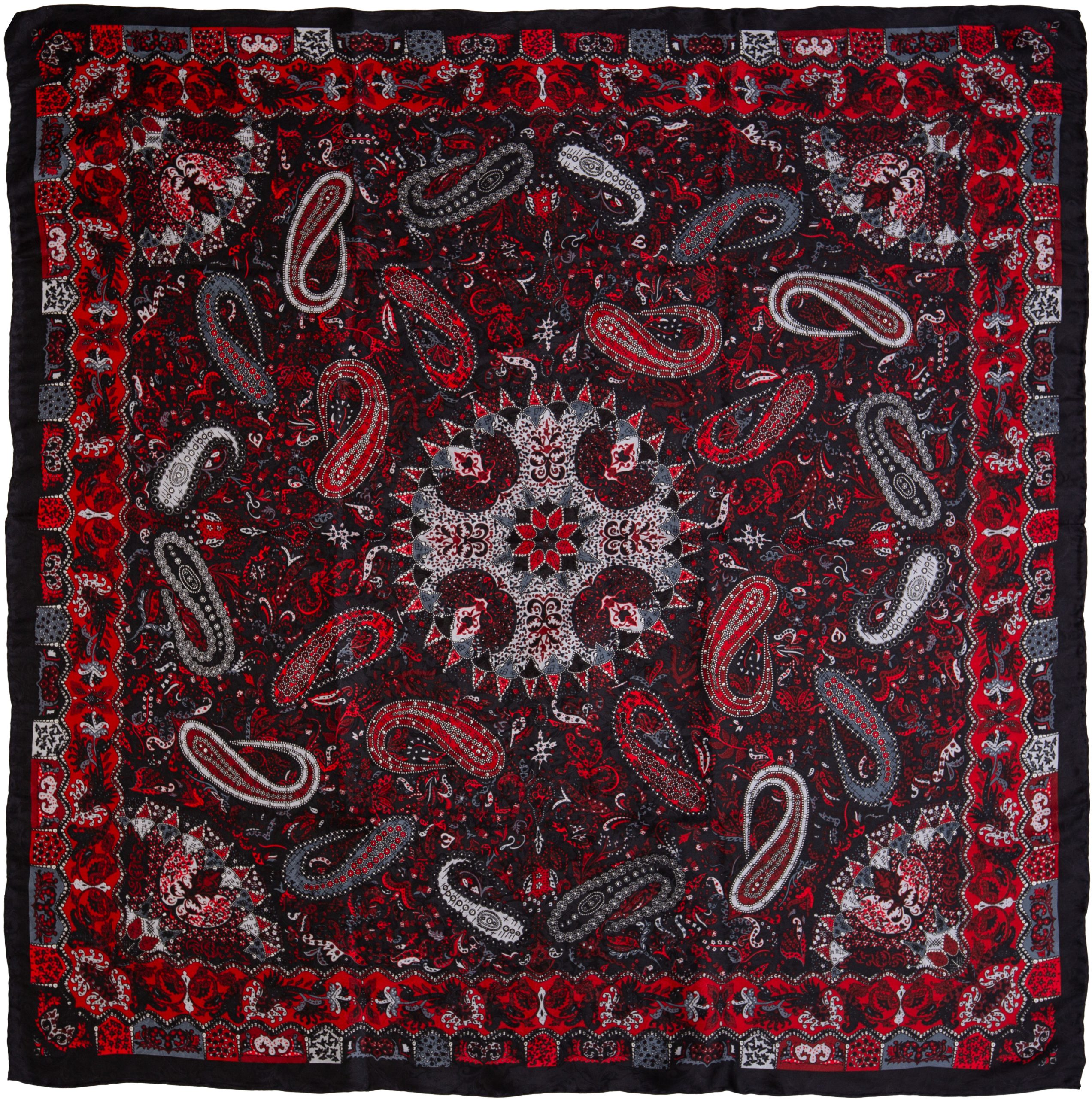 Paisley Red Silver Silk Scarf7 Red Silver Paisley - Image 1